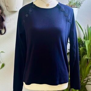 Lauren Ralph Lauren Navy Long Sleeve Button Shoulder Top - Size L